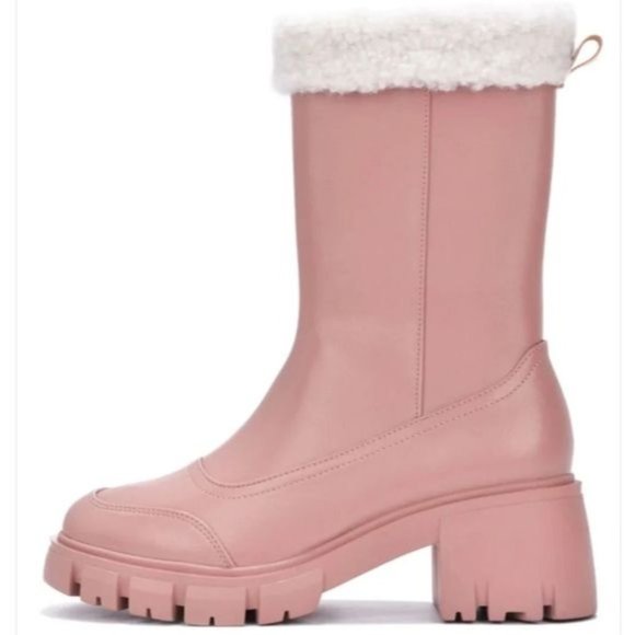 Women's Sherpa Faux Fur Ankle Boot Blush Color - Picture 1 of 4